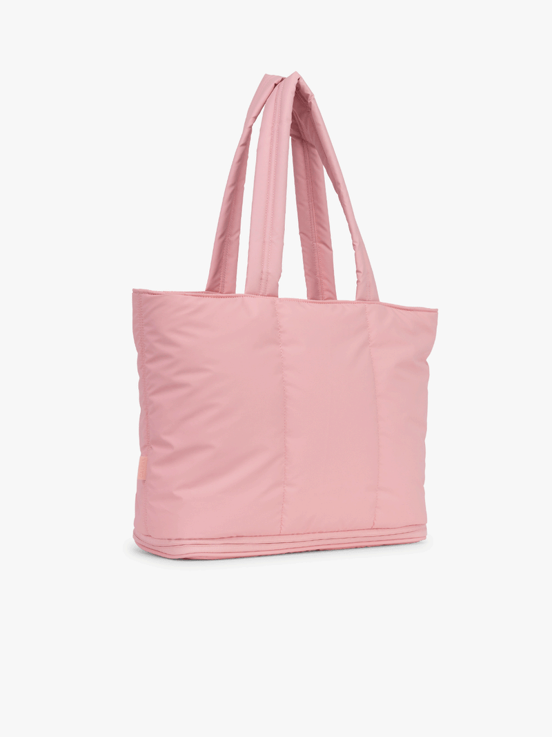 CALPAK Luka Expandable Tote Bag in pink Blossom expandable gif