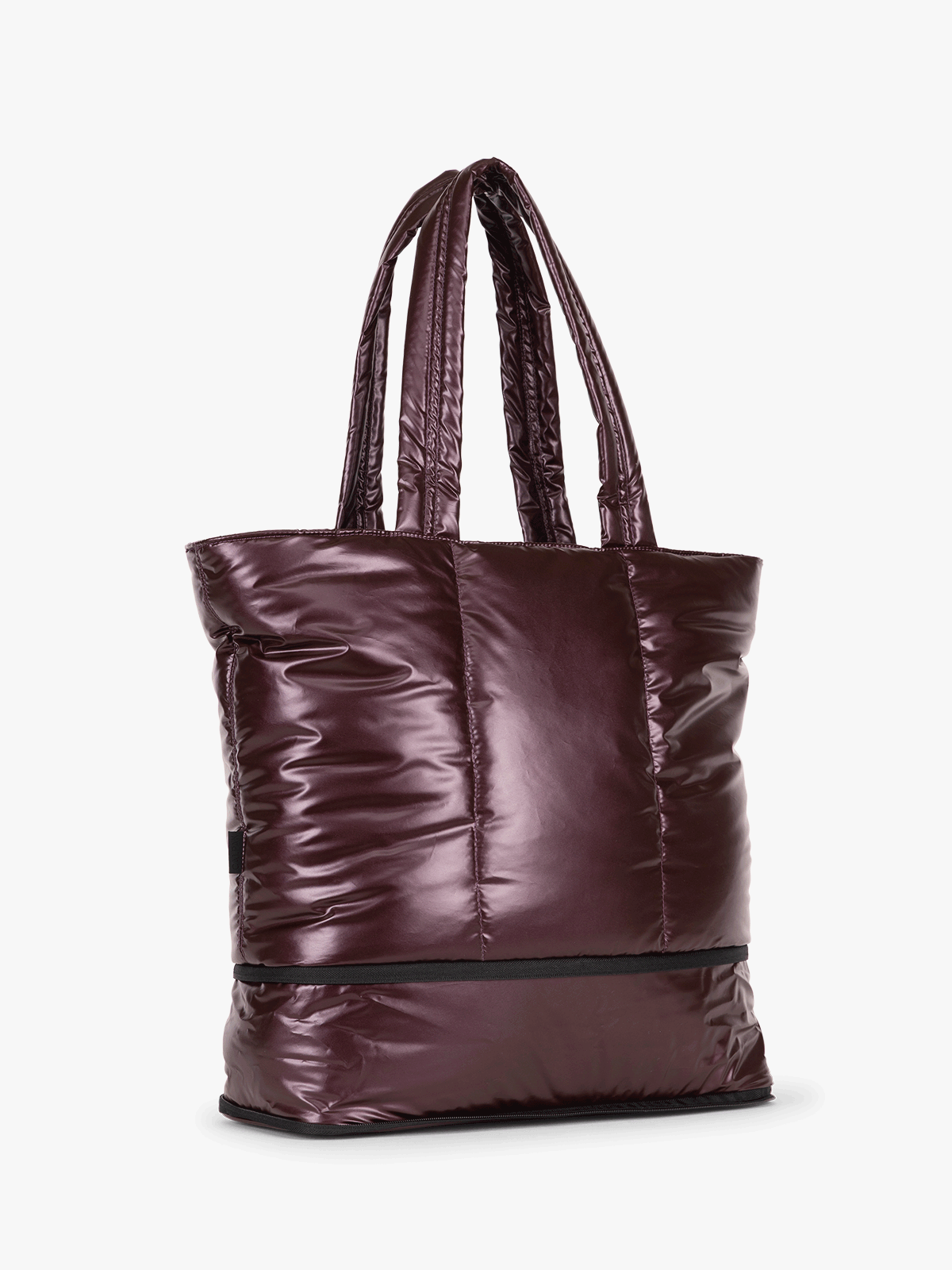 Gif of CALPAK Luka Expandable Tote in maroon Dark Cherry; ALT2201-GLAZED-DARK-CHERRY