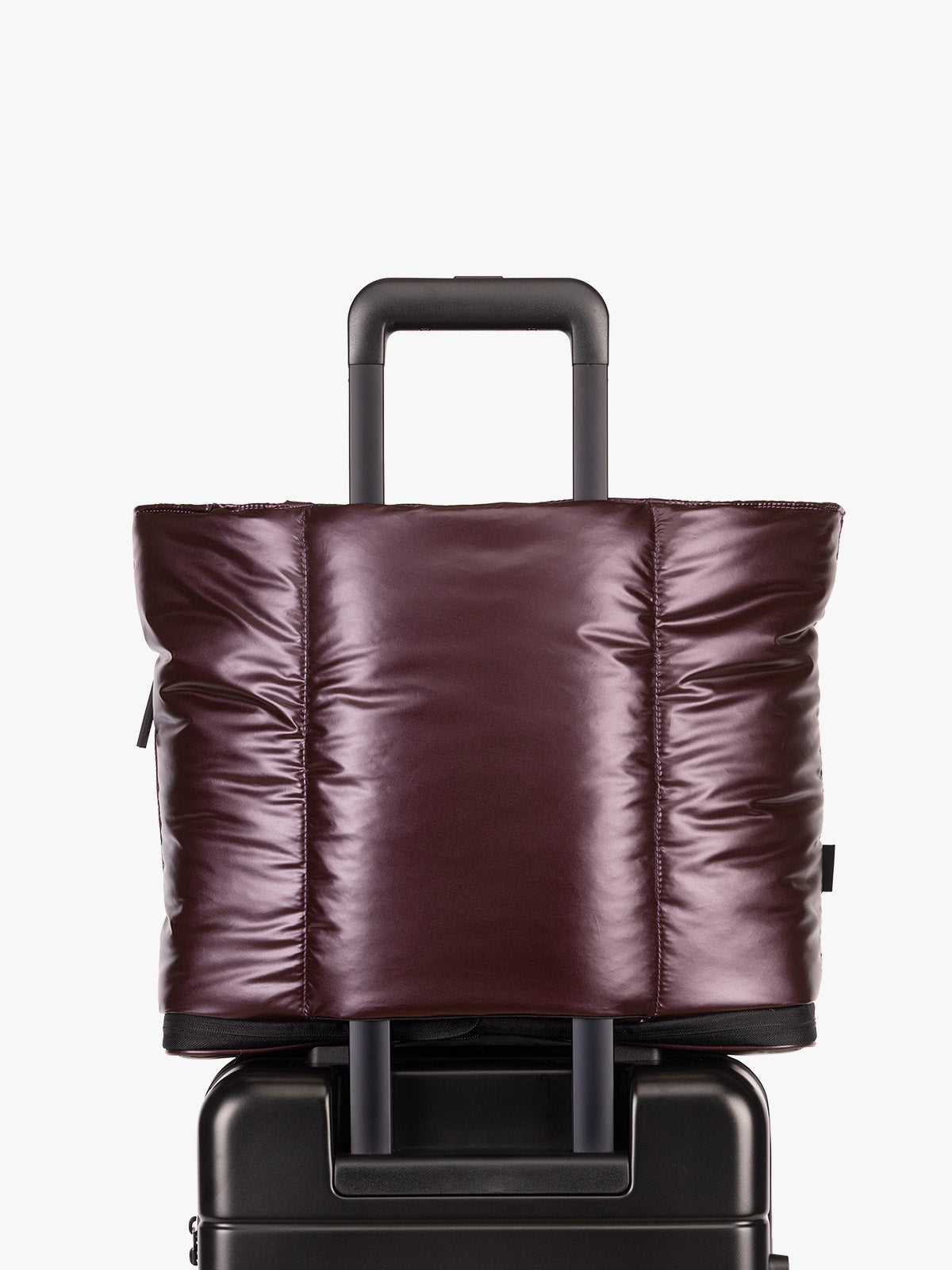 Trolley sleeve CALPAK Luka Expandable Tote in maroon Dark Cherry; ALT2201-GLAZED-DARK-CHERRY
