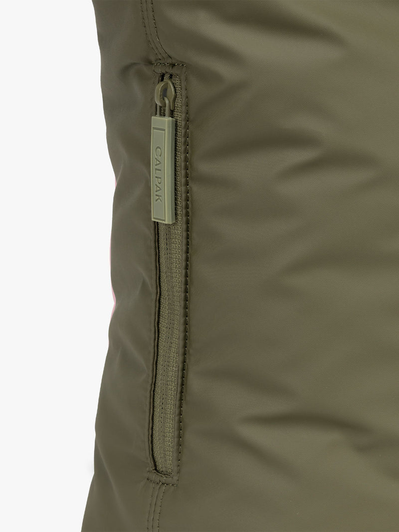 CALPAK Luka Expandable Tote bag in dark green side zipper