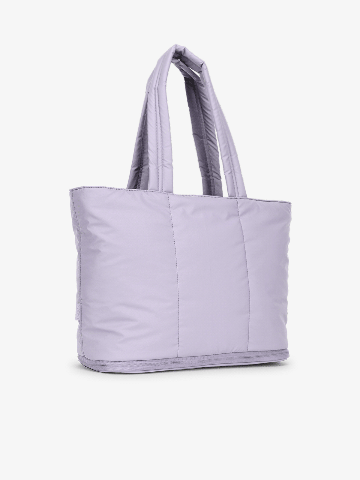 CALPAK Luka Expandable Tote side view gif of expanded view in lavender purple Orchid; ALT2201-ORCHID