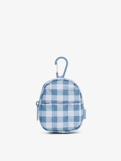 CALPAK Luka Backpack Zip Bag Charm in white and blue gingham print; AMB2201-FRENCH-BLUE-GINGHAM view 1