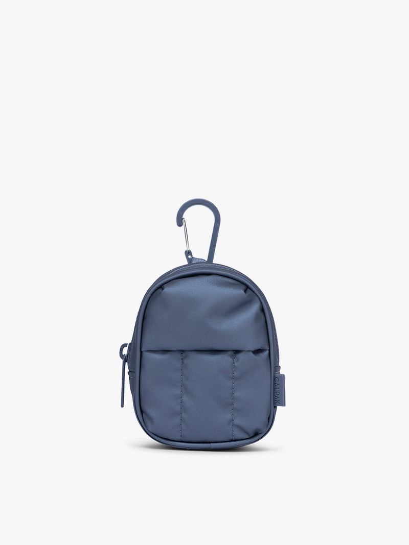 CALPAK Luka Backpack Zip Bag Charm in metallic dark blue Metallic Indigo