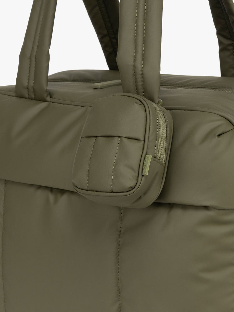 CALPAK Luka Backpack Key Pouch in dark green Pine clipped on bag