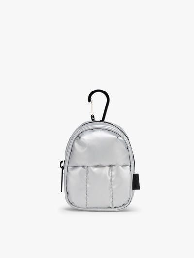 CALPAK Luka Backpack Key Pouch in Silver on a white background; AMB2201-SILVER view 1