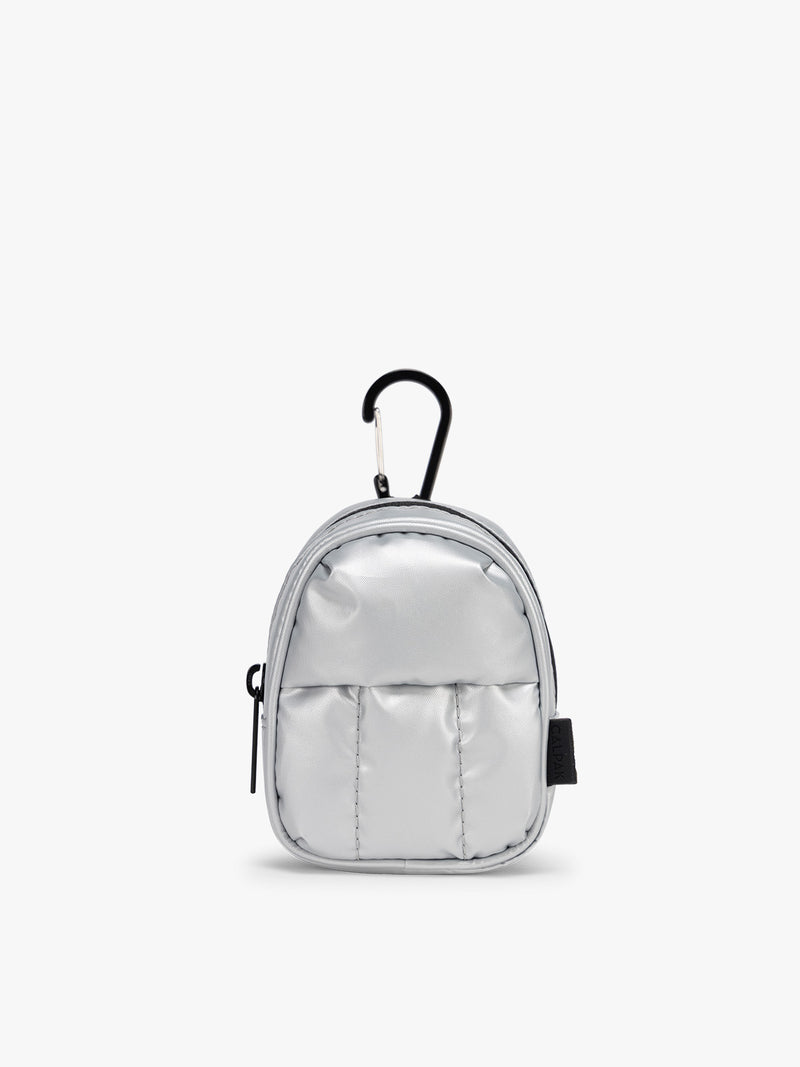 CALPAK Luka Backpack Key Pouch in Silver on a white background