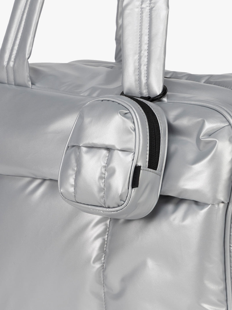 CALPAK Luka Backpack Key Pouch in Silver clipped on bag