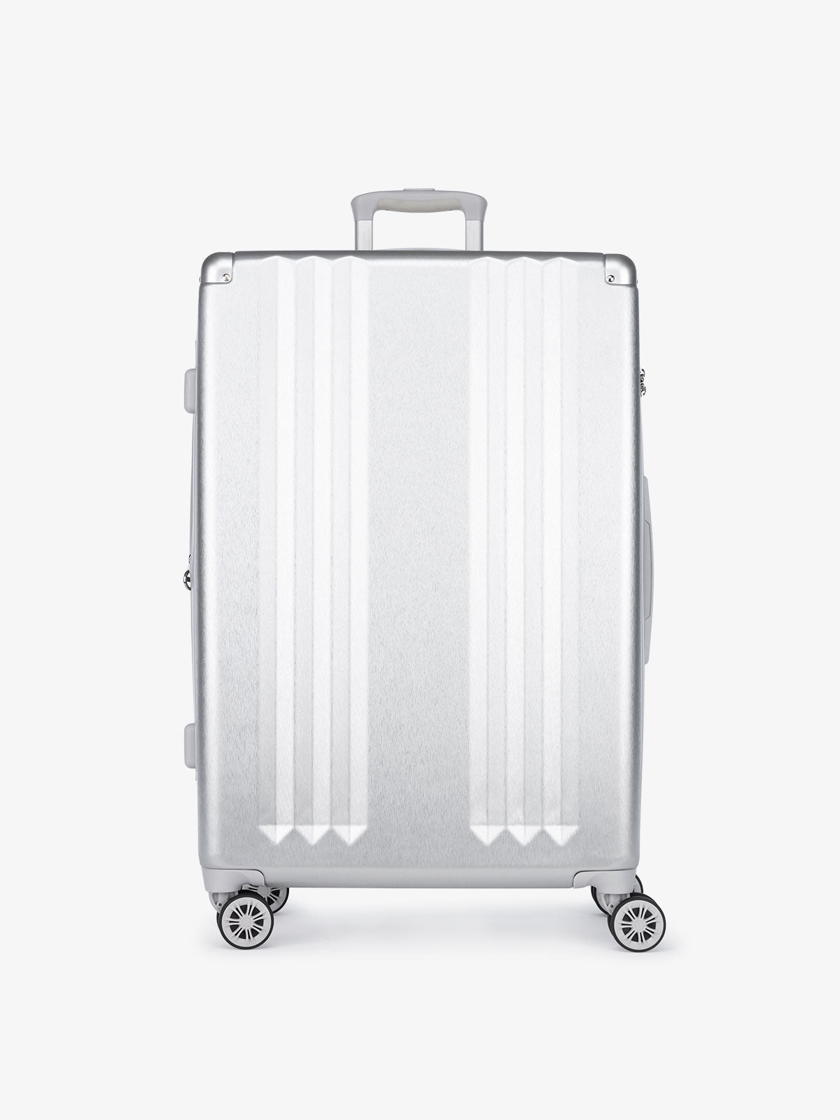 CALPAK Ambeur: lightweight expandable silver large hard side suitcase part of 2 piece luggage set; LAM2000-SILVER