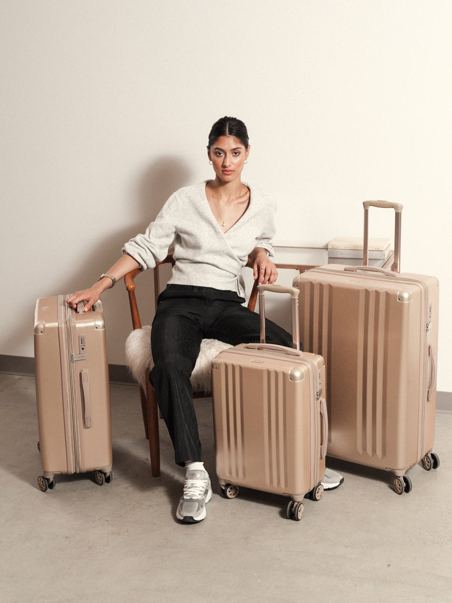 hard shell 3 piece gold suitcase set; LAM3000-GOLD;