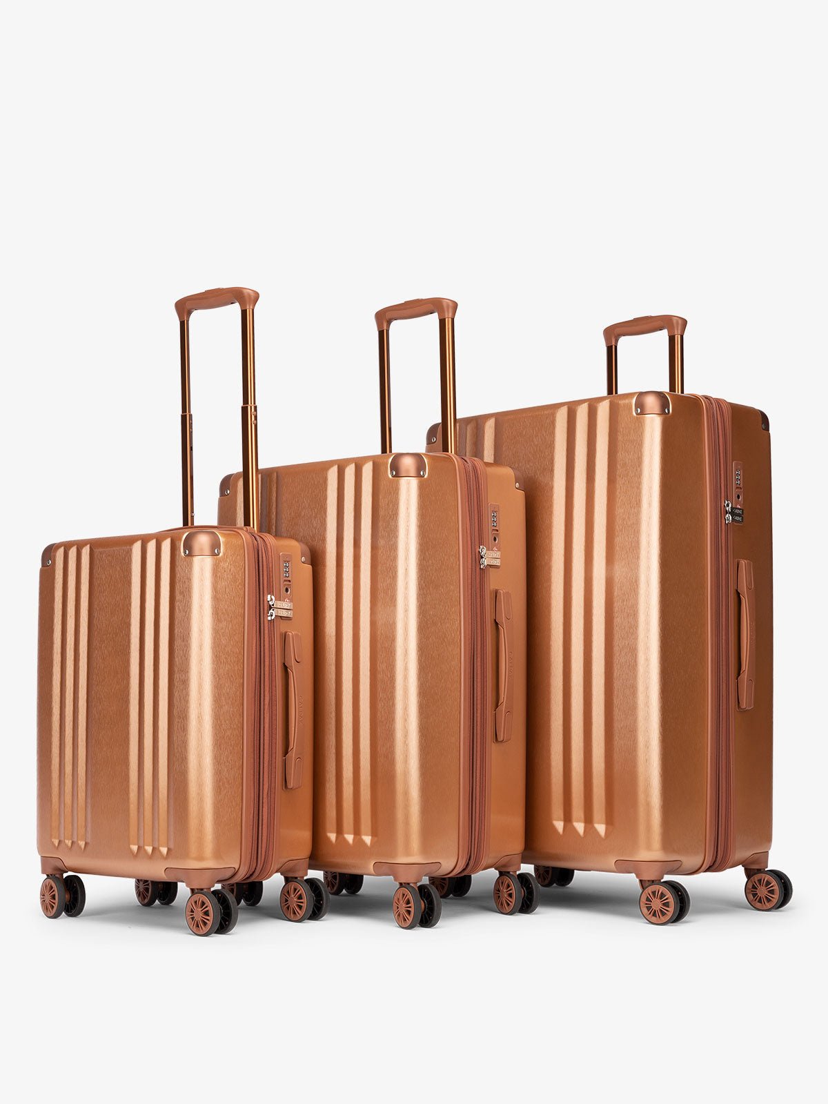 Ambeur 3 piece lightweight durable copper hard shell luggage set with carry-on; LAM3000-COPPER