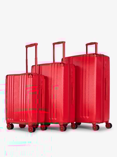 Ambeur 3 piece lightweight durable copper hard shell luggage set with carry-on, medium luggage and large luggage in metallic red; LAM3000-METALLIC-RED