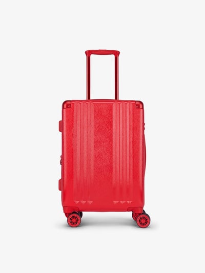 Front-facing image of CALPAK Ambeur carry-on luggage with 360 spinner wheels in metallic red; LAM1020-METALLIC-RED