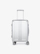 Studio product shot of front-facing lightweight silver CALPAK Ambeur 22-inch hardside rolling spinner carry-on luggage; LAM1020-SILVER"