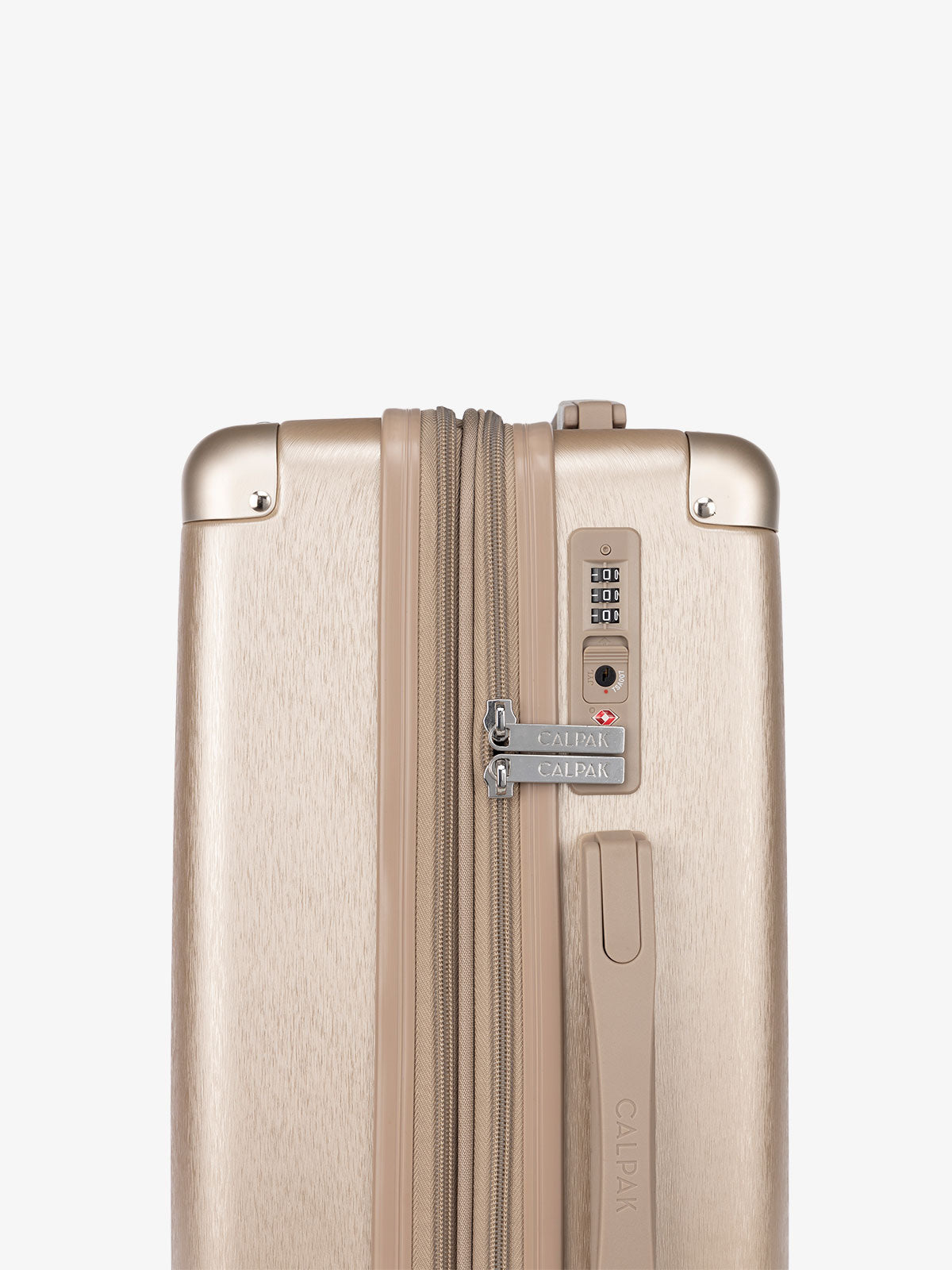 CALPAK Ambeur gold large size expandable suitcase with built in TSA lock; LAM1028-GOLD
