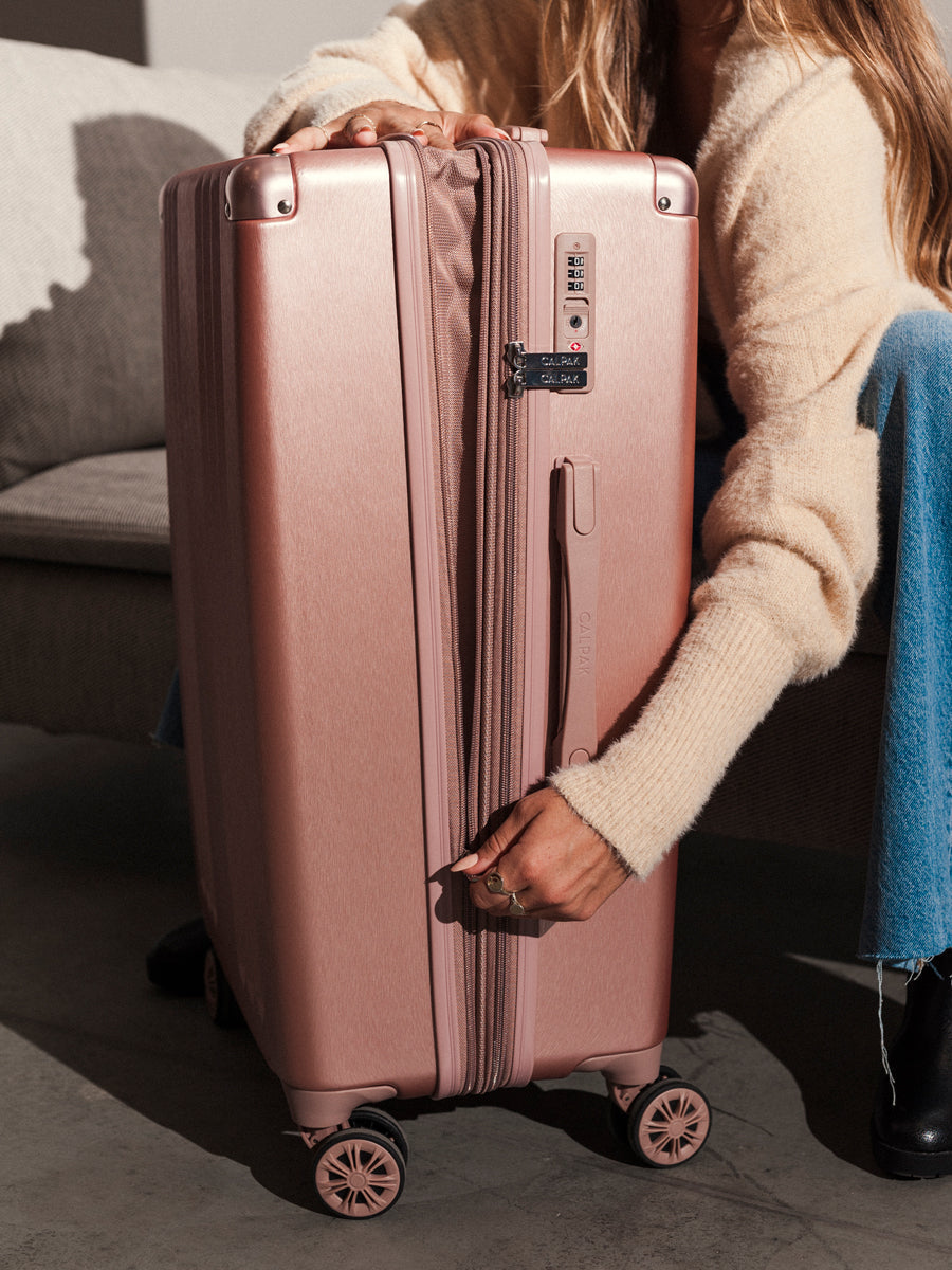 large 30 inch rose gold CALPAK Ambeur lightweight spinner luggage;LAM1028-ROSE-GOLD;