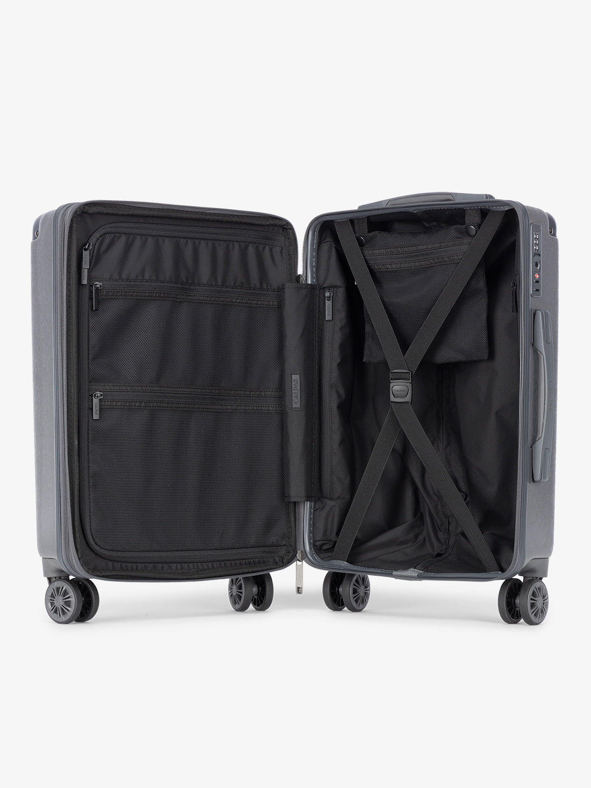CALPAK Ambeur metallic gray medium sized expandable suitcase with compression straps; LAM1024-GUNMETAL