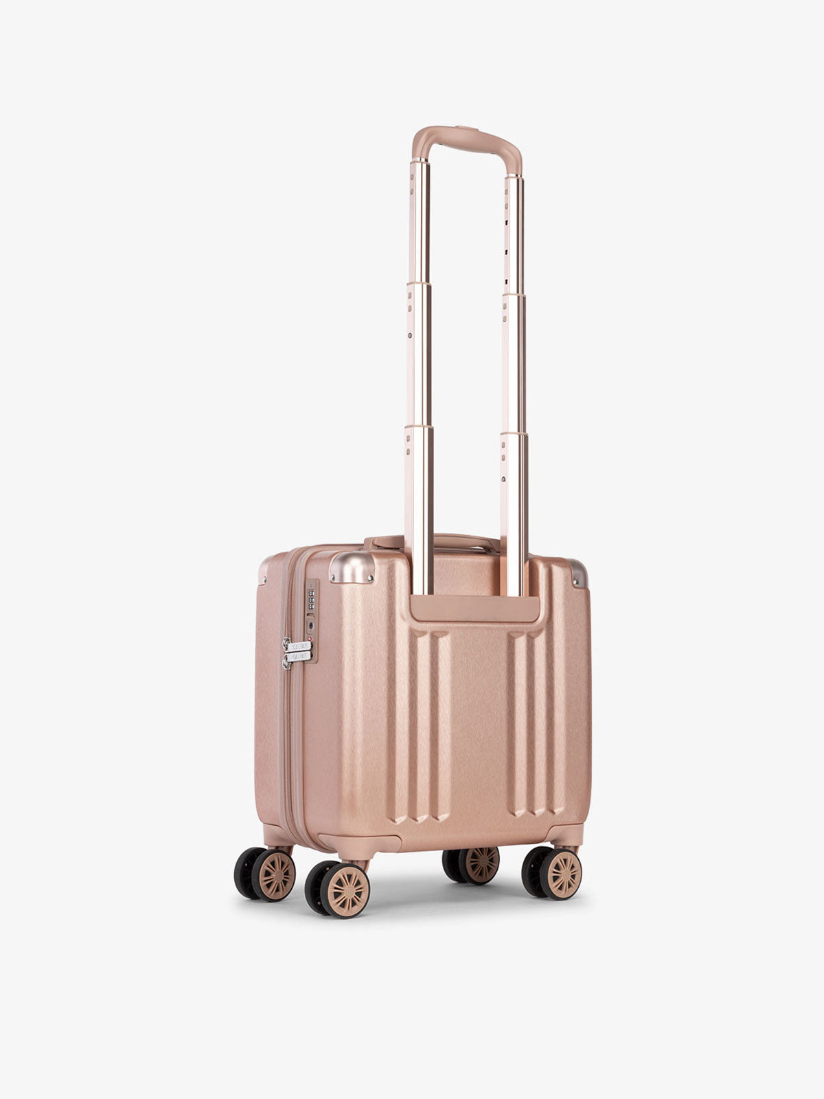 CALPAK Ambuer small carry on suitcase with 360 spinner wheels in rose gold; LAM1014-ROSE-GOLD