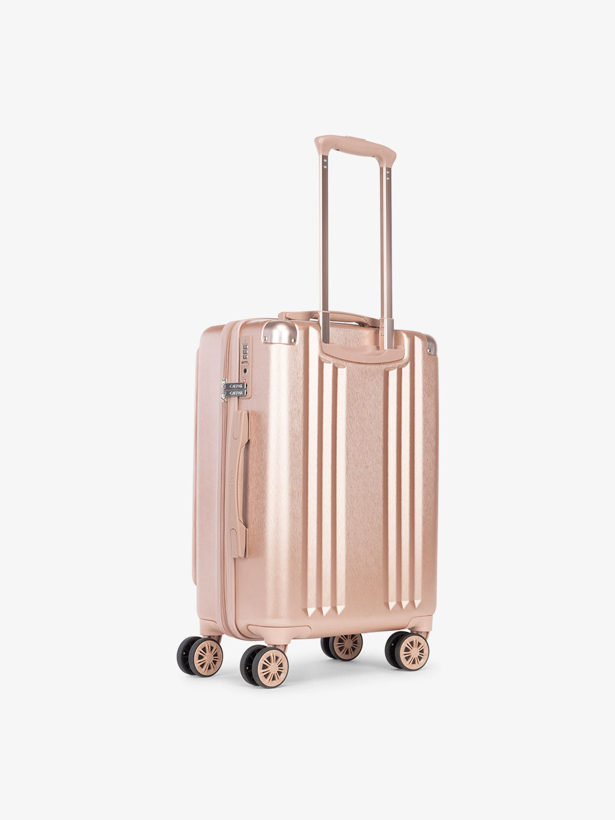 CALPAK Ambeur lightweight carry-on luggage with laptop front pocket, TSA lock and 360 spinner wheels in rose gold; LAM1020-FP-ROSE-GOLD