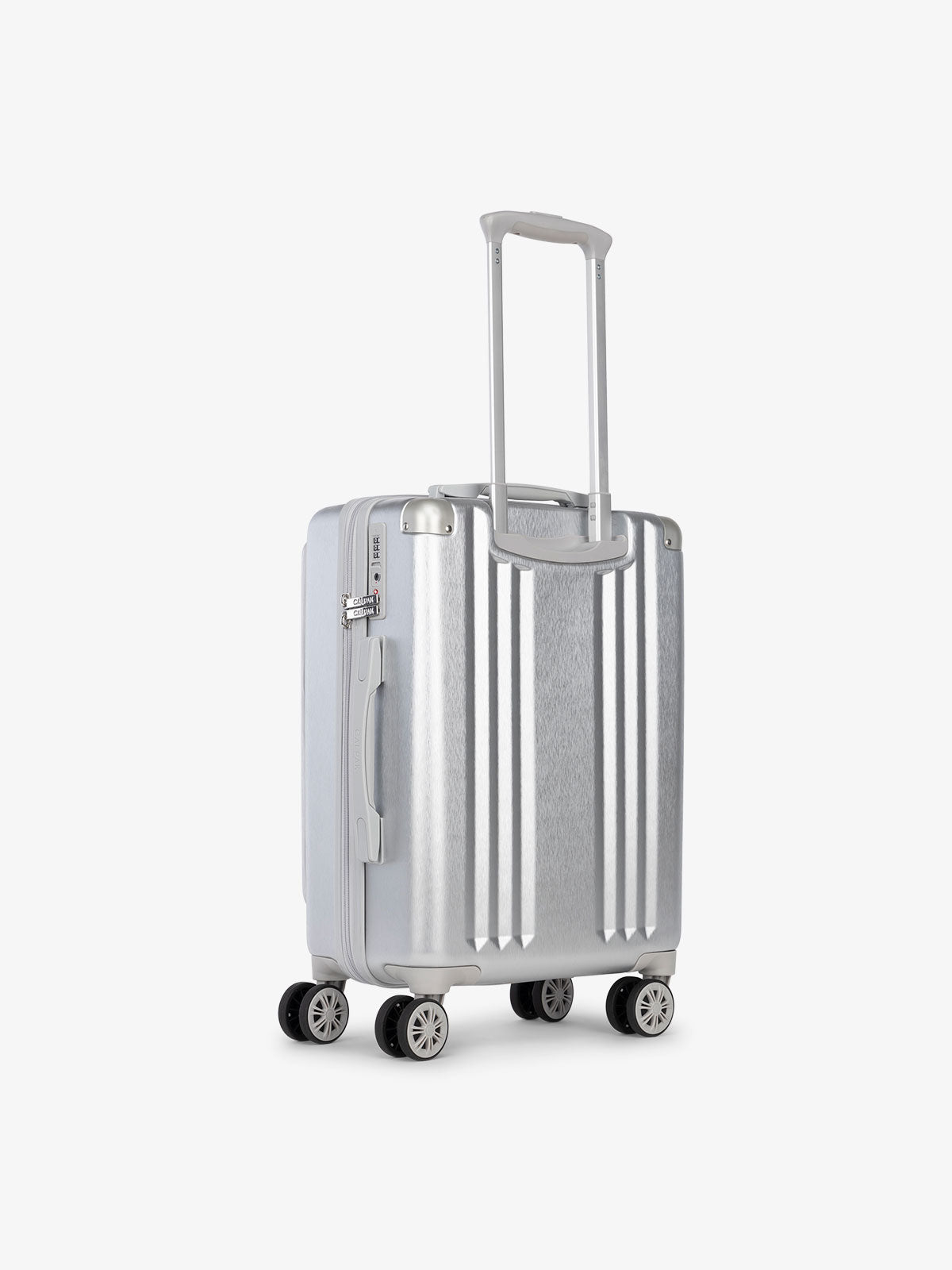 CALPAK Ambeur lightweight carry-on luggage with laptop front pocket, TSA lock and 360 spinner wheels in silver; LAM1020-FP-SILVER
