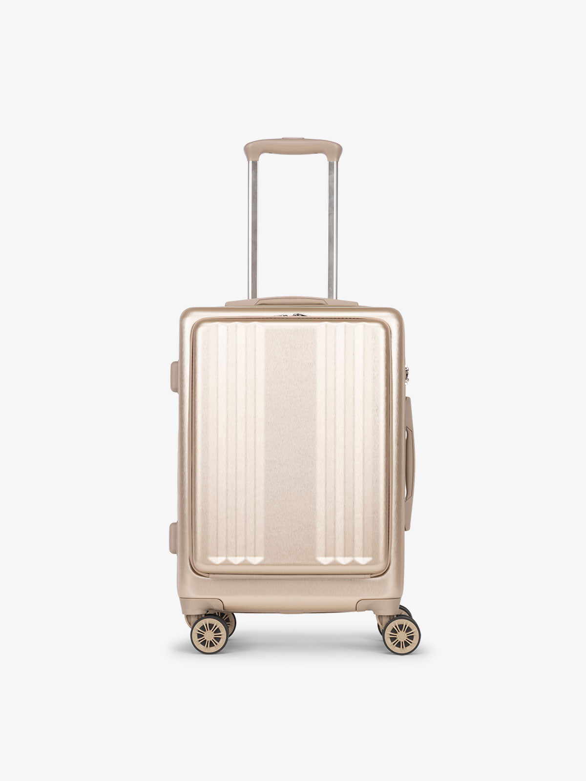 CALPAK Ambeur carry-on suitcase with pocket, TSA lock and 360 spinner wheels in gold; LAM1020-FP-GOLD