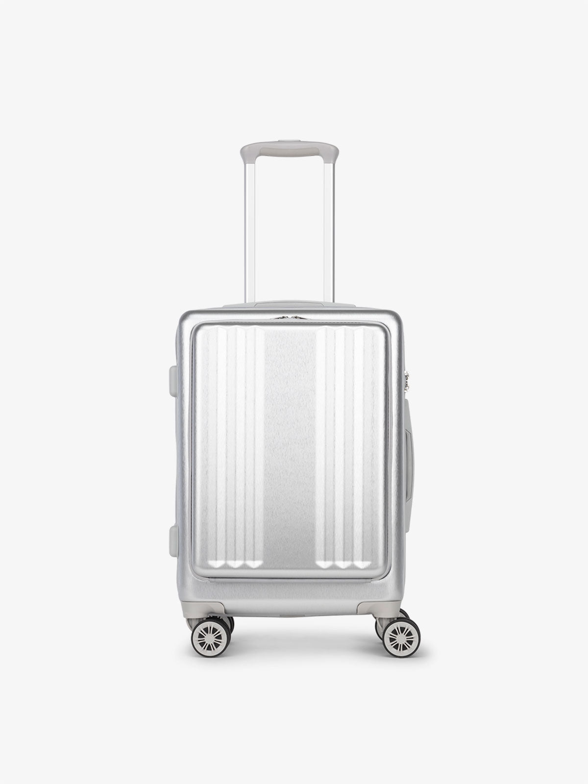 CALPAK Ambeur carry-on suitcase with pocket, TSA lock and 360 spinner wheels in silver; LAM1020-FP-SILVER