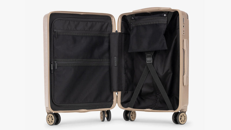 CALPAK Ambeur Front Pocket Carry On Luggage opened interior to show capacity
