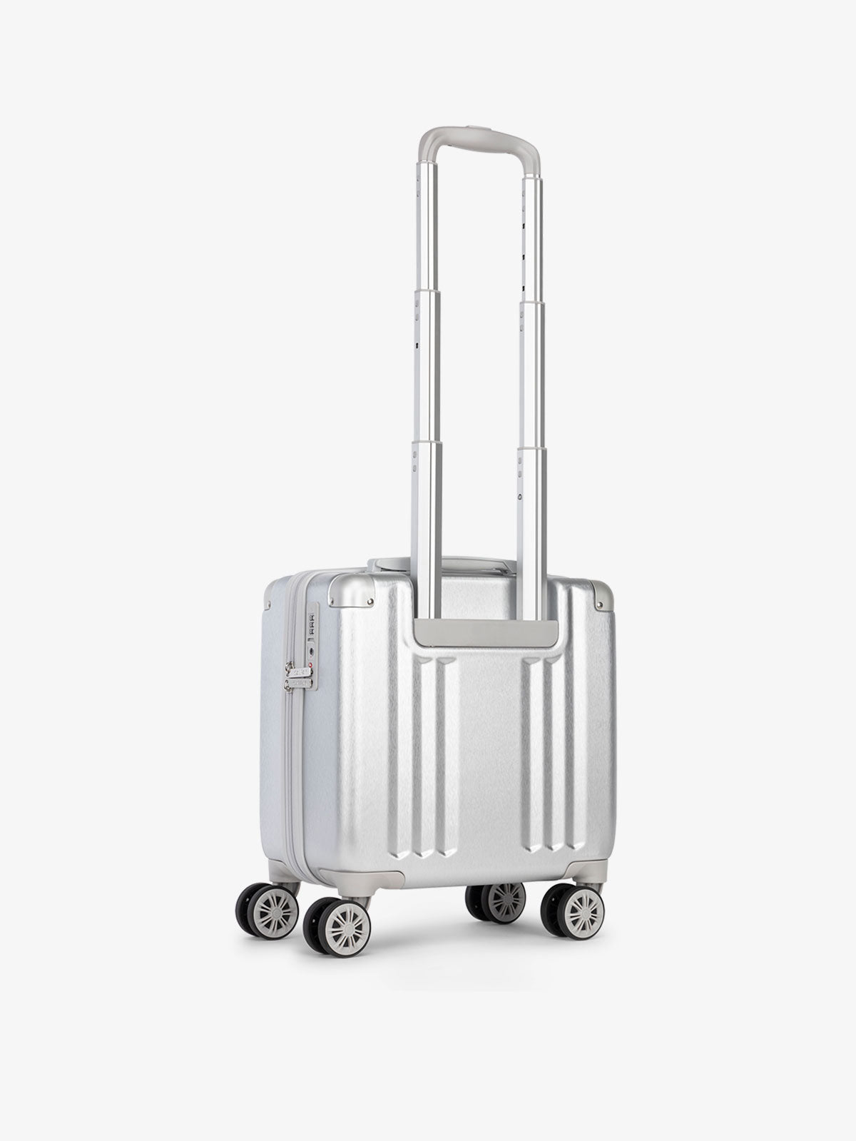CALPAK Ambuer small carry on suitcase with cushioned top handle in silver; LAM1014-SILVER