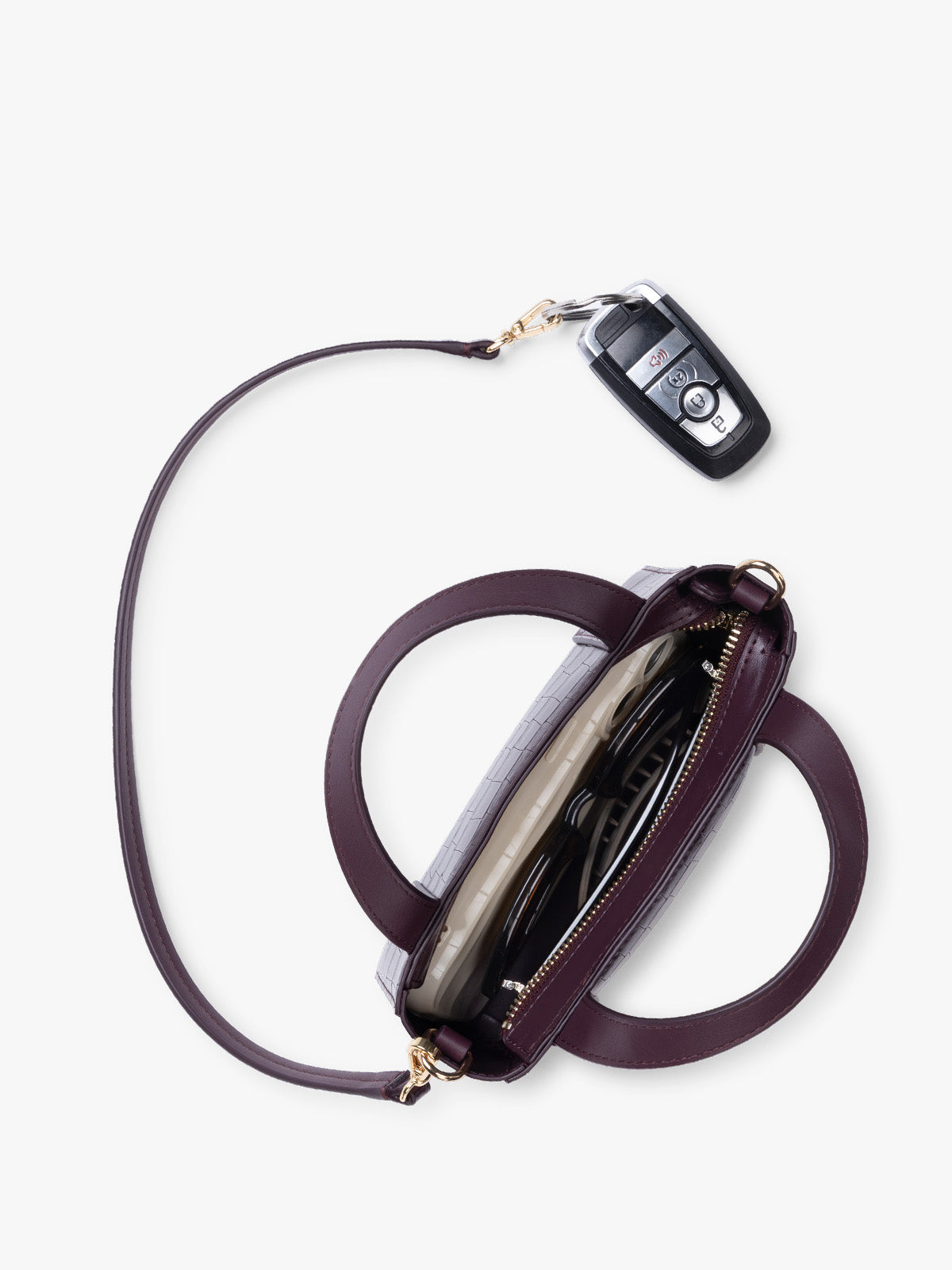 Haven Mini Crossbody Bag in Croc-Embossed in Dark Cherry Croc | CALPAK