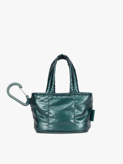 CALPAK Luka Tote Zip Bag Charm in dark green shiny Glazed Kale with clip; AMT2601-GLAZED-KALE view 1