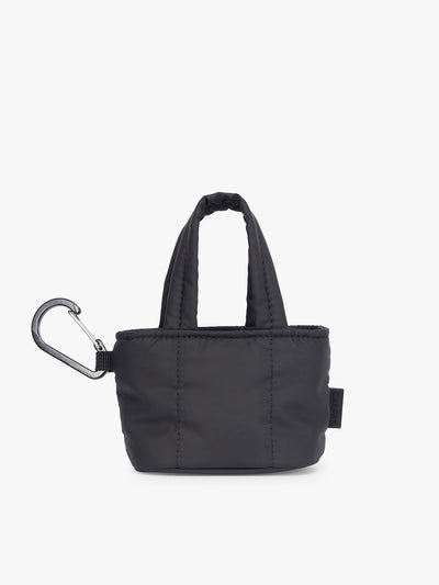 CALPAK Luka Tote Zip Bag Charm in Matte Black with carabiner; AMT2601-MATTE-BLACK view 1
