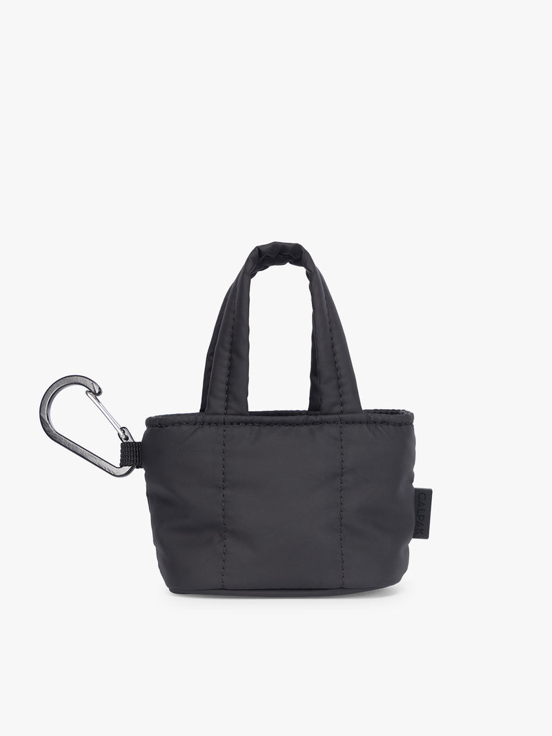 CALPAK Luka Tote Zip Bag Charm in Matte Black with carabiner