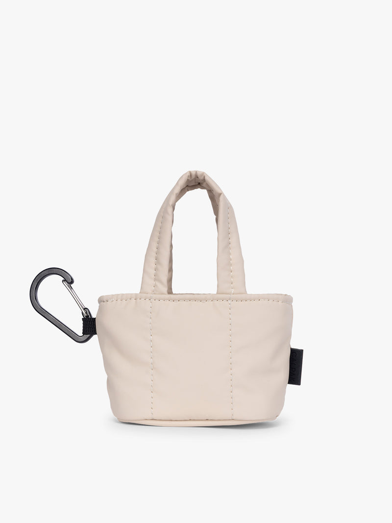 CALPAK Luka Tote Zip Bag Charm in off-white Oatmeal with carabiner