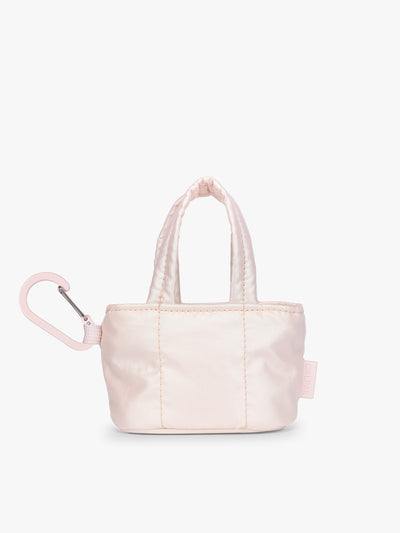 CALPAK Luka Tote Zip Bag Charm in light pink Pearlescent with clip; AMT2601-PEARLESCENT view 1