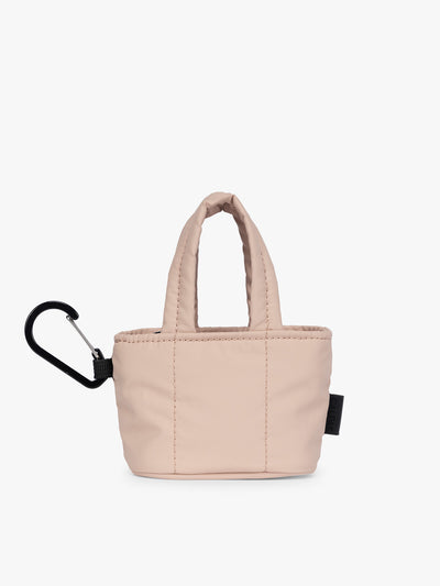 CALPAK Luka Tote Zip Bag Charm in light pink Rose Quartz  with carabiner; AMT2601-ROSE-QUARTZ view 1