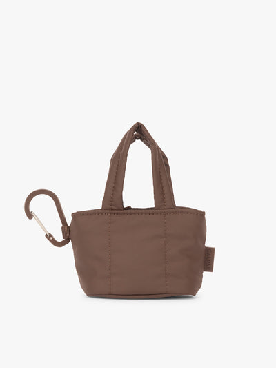 CALPAK Luka Tote Zip Bag Charm in brown Walnut with carabiner; AMT2601-WALNUT view 1