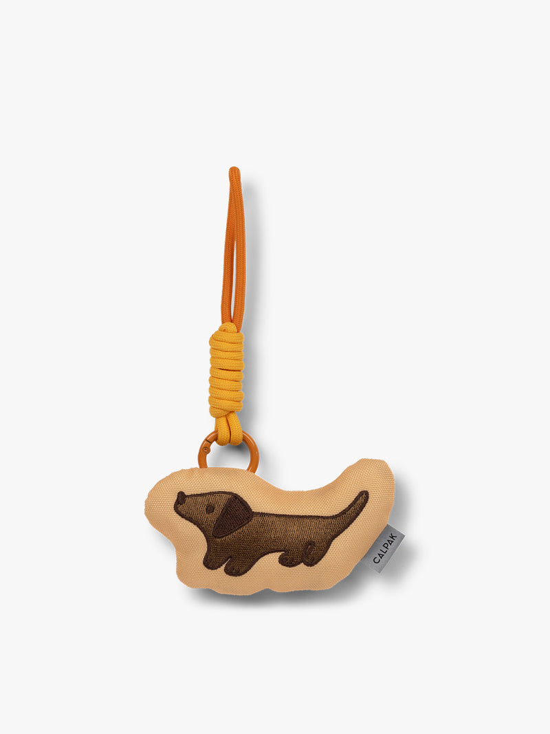 CALPAK Kids Pluffy Bag Charm brown Dog on tan plush front view