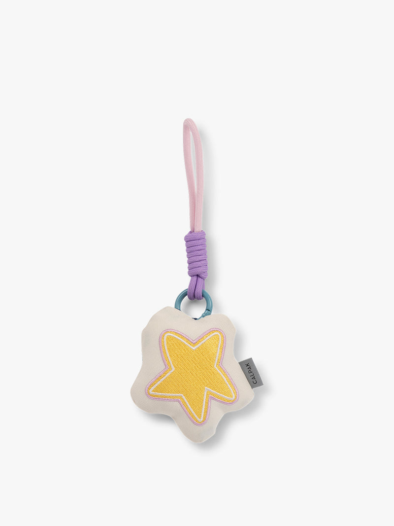 CALPAK Kids Pluffy Bag Charm yellow Star on white plush front view