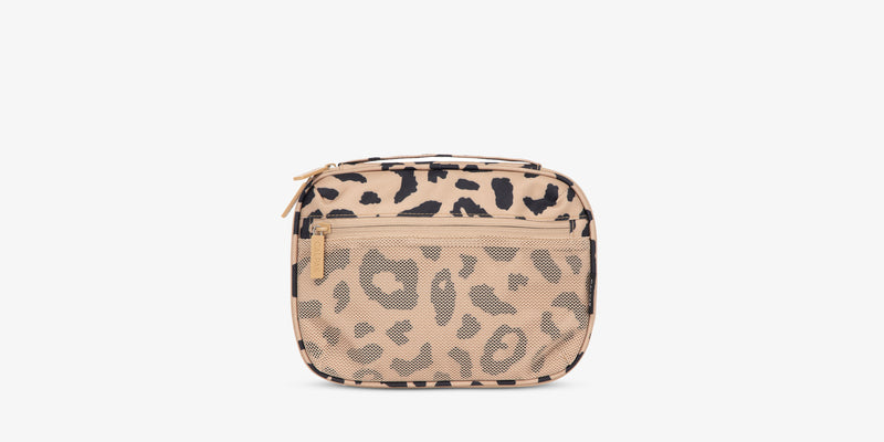 CALPAK Tech Organizer in Cheetah (print) with front mesh zipper