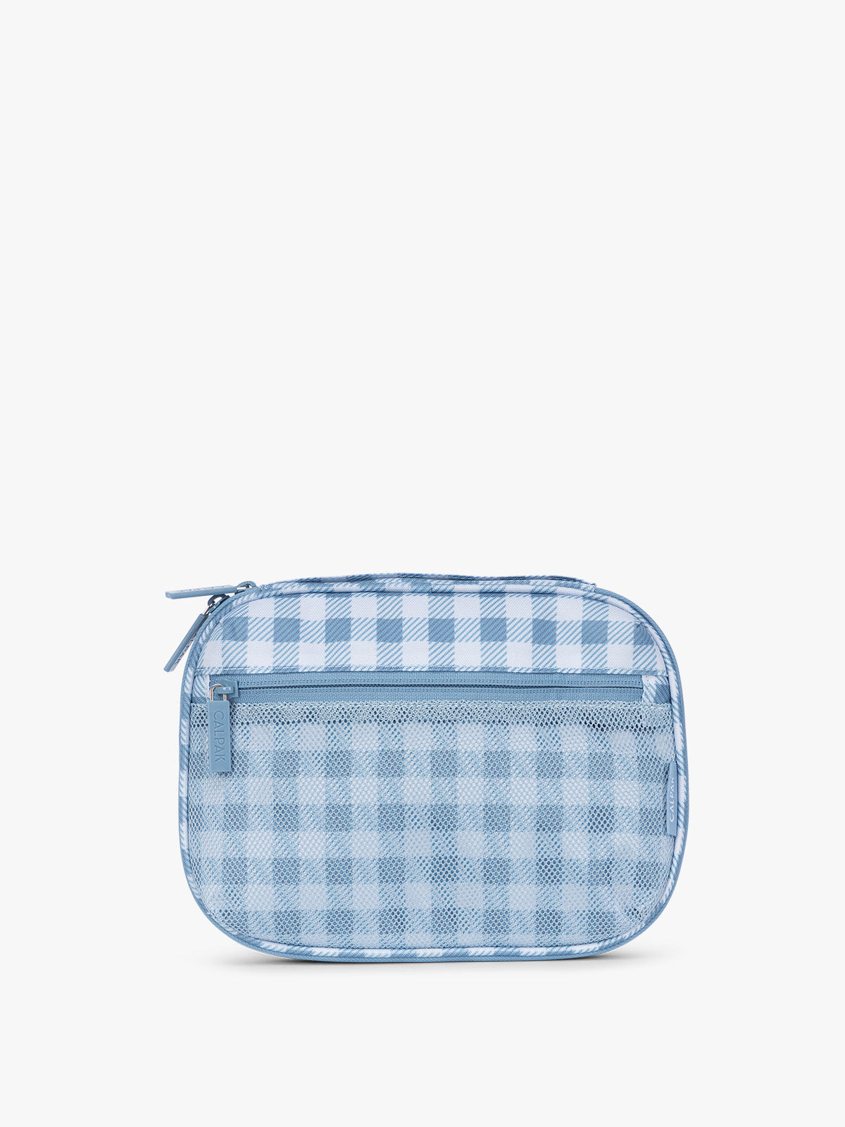 CALPAK Tech Organizer in white and blue gingham pattern in French Blue Gingham; ATC2001-FRENCH-BLUE-GINGHAM