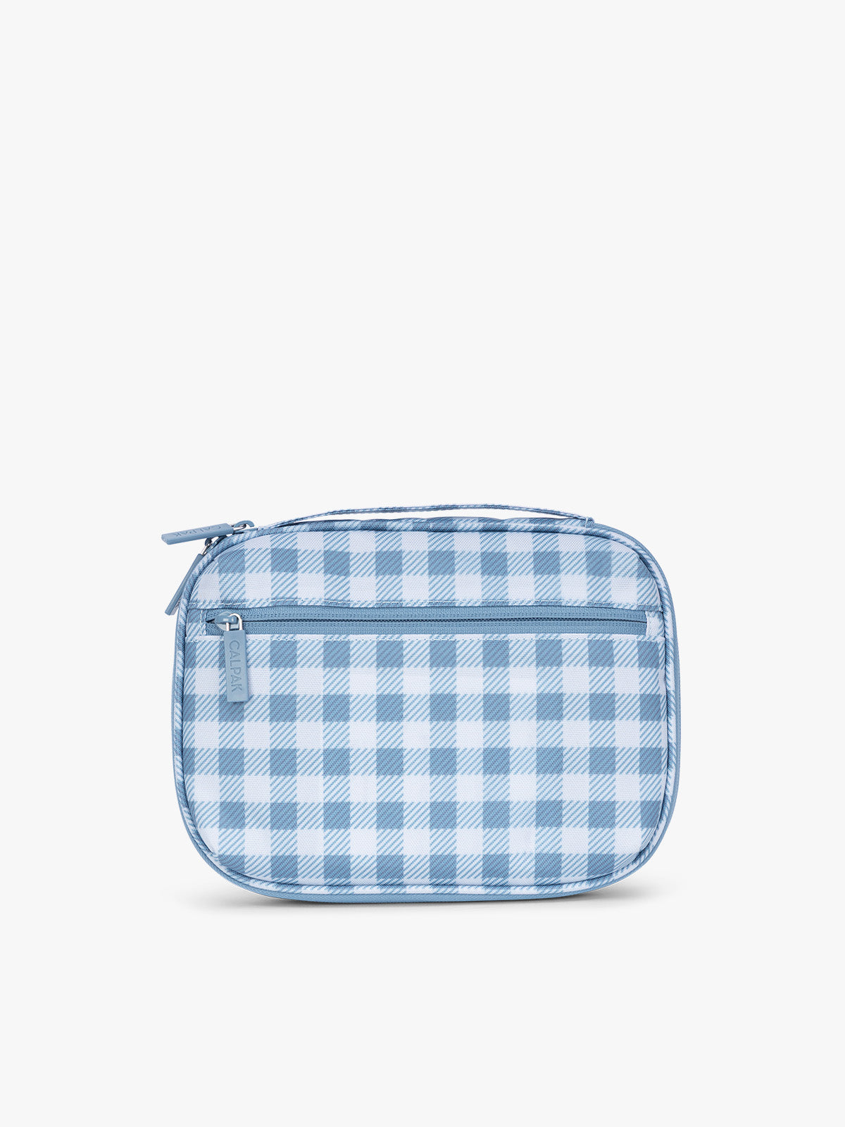 Backside of the CALPAK Tech Organizer in white and blue gingham pattern in French Blue Gingham; ATC2001-FRENCH-BLUE-GINGHAM