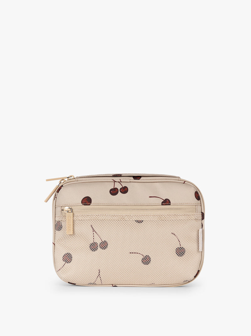 CALPAK Tech Organizer in beige with cherry print in Oatmeal Blossom