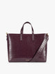 CALPAK Haven 16" Laptop Tote in Dark Cherry deep red crocodile-embossed tote bag with top handles and a detachable shoulder strap, shown against a plain white background; ATO2102-DARK-CHERRY-FAUX-CROC