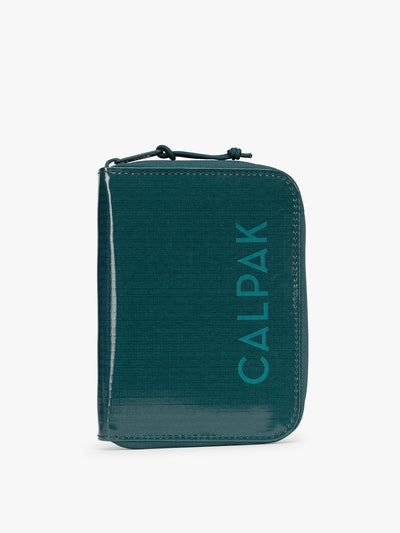  CALPAK Terra Zip Passport Wallet in blue green Kale on a white background; ATPW2501-KALE view 1
