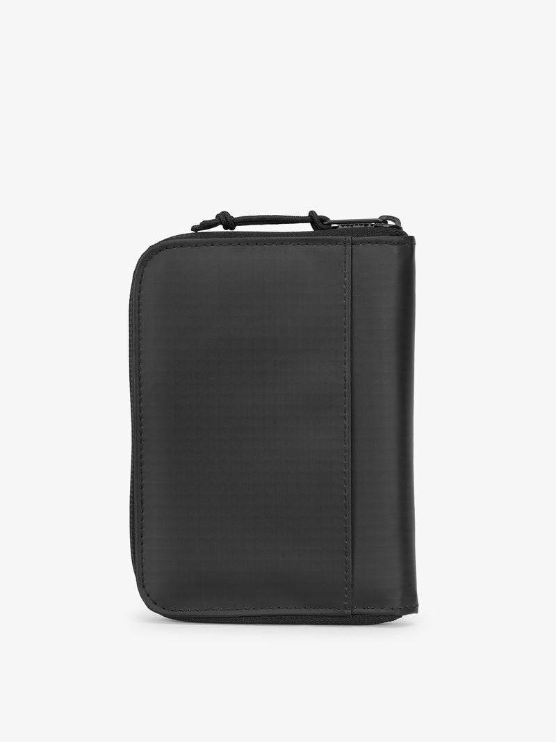 CALPAK Terra Zippered Passport Wallet in black Matte Obsidian back view