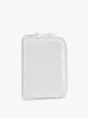 Front side of CALPAK Terra Zip Passport Wallet in shiny white Moonbeam; ATPW2501-MOONBEAM
