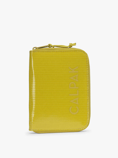  CALPAK Terra Zip Passport Wallet in yellow green Wasabi on a white background; ATPW2501-WASABI view 1