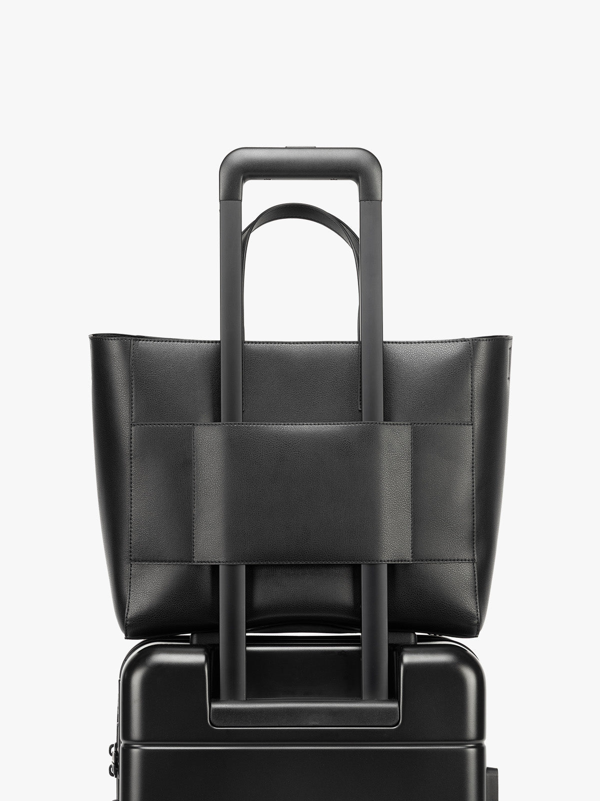 CALPAK Haven 15 inch Laptop Tote in black with trolley sleeve; ATS2501-BLACK