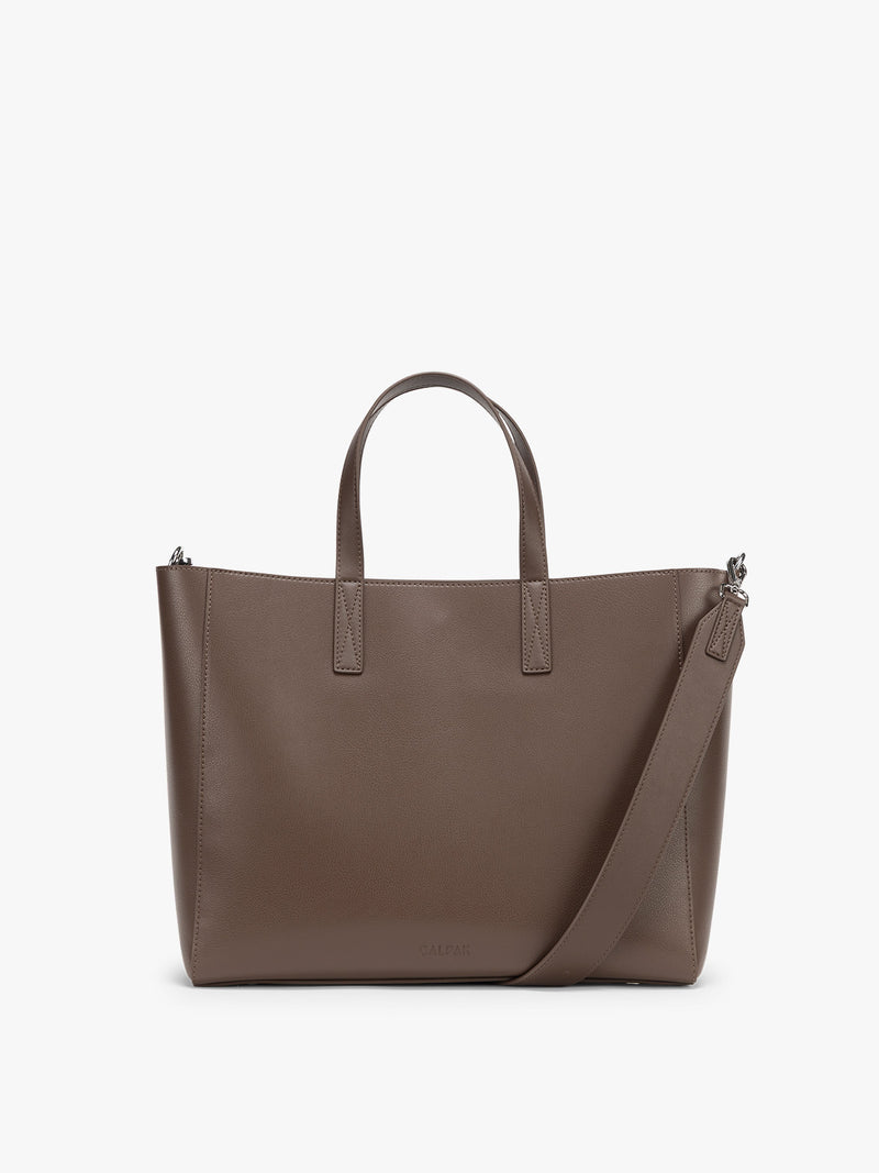 CALPAK Haven 15 inch Laptop Tote in dark brown Espresso front view