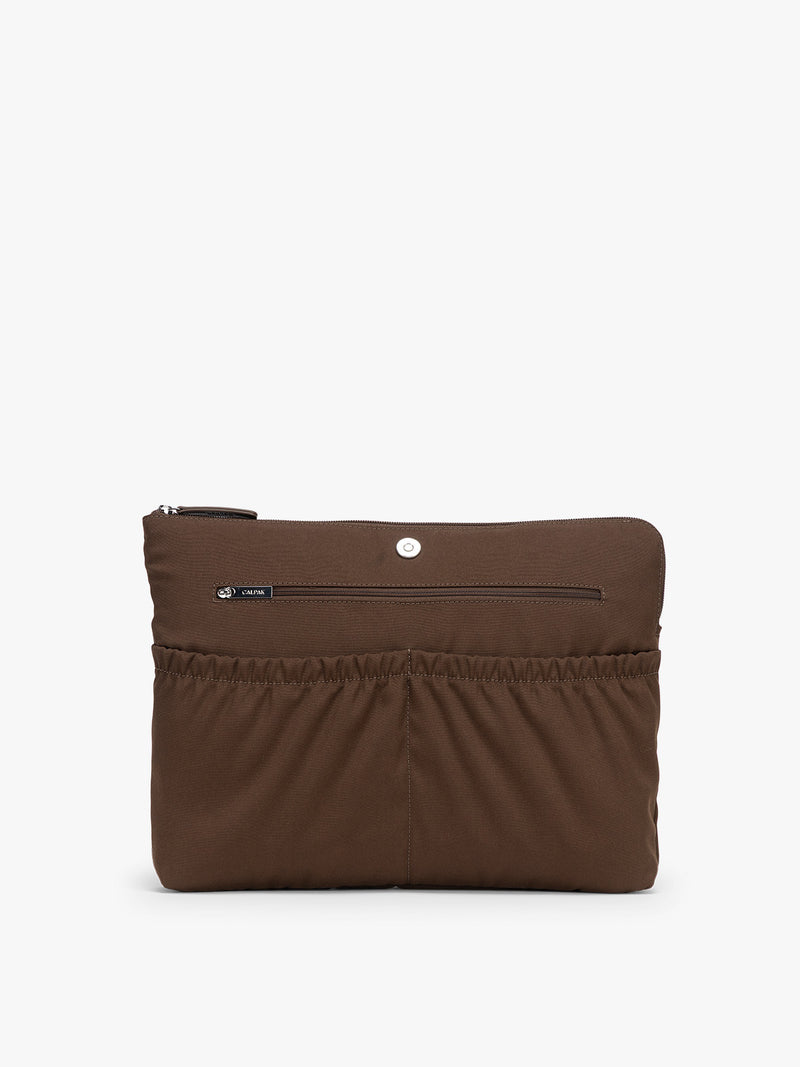 CALPAK Haven 15 inch Laptop Tote in dark brown Espresso with removable laptop sleeve with pockets
