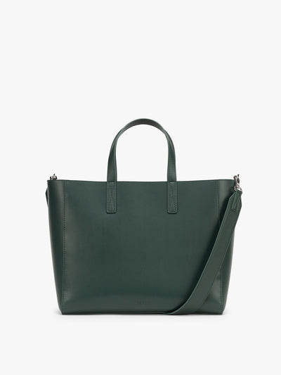CALPAK Haven 15 inch Laptop Tote in dark green Forest front view; ATS2501-FOREST